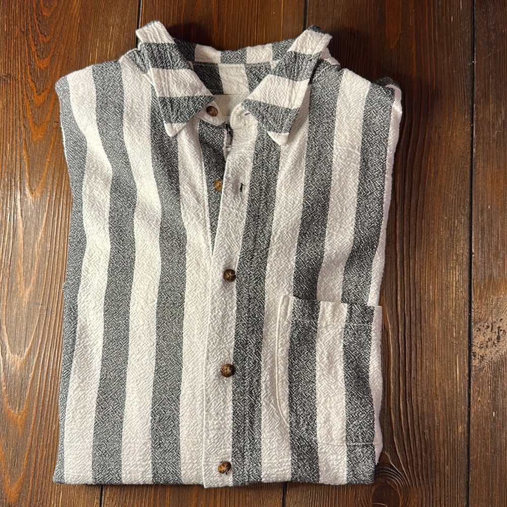NSF Black and White Striped Button-Down Shirt
